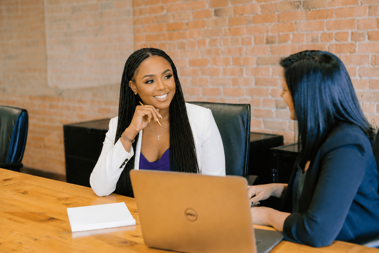 Professional woman leading a strategic conversation